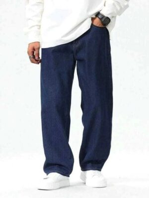 COZYON Men Loose Fit Mid Rise Dark Blue Jeans